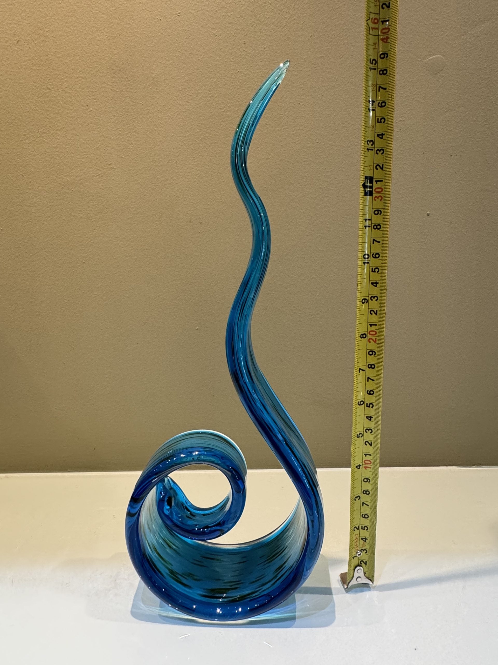 Murano Glass Contemporary Sculpture Ribbon Swirl Art Glass Blue